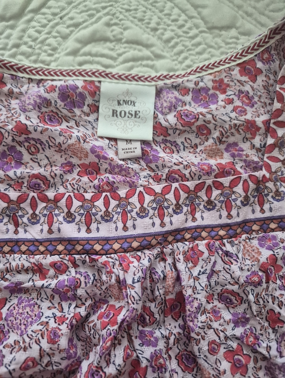 Knox Rose Pink and Purple Floral Peasant Top Medium